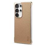 For Samsung Galaxy S25 Ultra 5G Denior A20 Genuine Leather Litchi Texture MagSafe Frameless Phone Case(Khaki)
