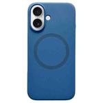 For iPhone 16 Plus Metal Frame Liquid Silicone MagSafe Phone Case(Navy Blue)