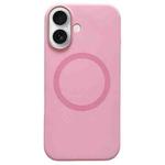 For iPhone 16 Plus Metal Frame Liquid Silicone MagSafe Phone Case(Peach Pink)