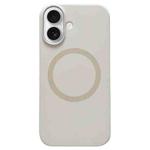 For iPhone 16 Plus Metal Frame Liquid Silicone MagSafe Phone Case(Milk Tea White)