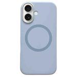 For iPhone 16 Metal Frame Liquid Silicone MagSafe Phone Case(Sierra Blue)