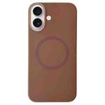 For iPhone 16 Metal Frame Liquid Silicone MagSafe Phone Case(Gold Brown)