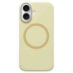 For iPhone 16 Metal Frame Liquid Silicone MagSafe Phone Case(Cream Yellow)