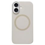 For iPhone 16 Metal Frame Liquid Silicone MagSafe Phone Case(Milk Tea White)
