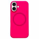 For iPhone 16 Metal Frame Liquid Silicone MagSafe Phone Case(Rose Red)