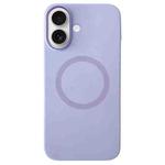 For iPhone 16 Metal Frame Liquid Silicone MagSafe Phone Case(Lilac Purple)