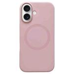 For iPhone 16 Metal Frame Liquid Silicone MagSafe Phone Case(Cherry Blossom Pink)