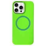 For iPhone 15 Pro Max Metal Frame Liquid Silicone MagSafe Phone Case(Fluorescent Green)
