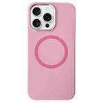 For iPhone 15 Pro Metal Frame Liquid Silicone MagSafe Phone Case(Peach Pink)