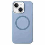 For iPhone 15 Plus / 14 Plus Metal Frame Liquid Silicone MagSafe Phone Case(Sierra Blue)