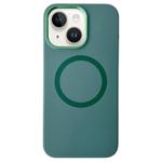 For iPhone 15 Plus / 14 Plus Metal Frame Liquid Silicone MagSafe Phone Case(Deep Green)