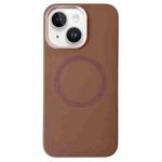 For iPhone 15 Plus / 14 Plus Metal Frame Liquid Silicone MagSafe Phone Case(Gold Brown)