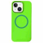 For iPhone 15 Plus / 14 Plus Metal Frame Liquid Silicone MagSafe Phone Case(Fluorescent Green)