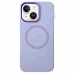 For iPhone 15 Plus / 14 Plus Metal Frame Liquid Silicone MagSafe Phone Case(Lilac Purple)