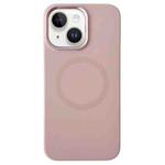 For iPhone 15 Plus / 14 Plus Metal Frame Liquid Silicone MagSafe Phone Case(Cherry Blossom Pink)