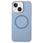 For iPhone 15 Metal Frame Liquid Silicone MagSafe Phone Case(Sierra Blue)