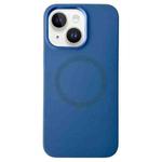 For iPhone 14 / 13 Metal Frame Liquid Silicone MagSafe Phone Case(Navy Blue)
