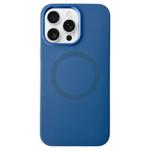 For iPhone 14 Pro Metal Frame Liquid Silicone MagSafe Phone Case(Navy Blue)