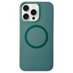 For iPhone 14 Pro Metal Frame Liquid Silicone MagSafe Phone Case(Deep Green)