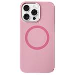 For iPhone 14 Pro Max Metal Frame Liquid Silicone MagSafe Phone Case(Peach Pink)
