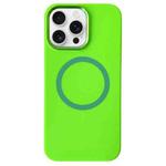 For iPhone 14 Pro Max Metal Frame Liquid Silicone MagSafe Phone Case(Fluorescent Green)