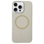 For iPhone 13 Pro Max Metal Frame Liquid Silicone MagSafe Phone Case(Milk Tea White)