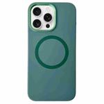 For iPhone 13 Pro Metal Frame Liquid Silicone MagSafe Phone Case(Deep Green)