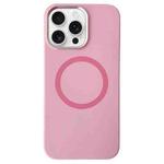 For iPhone 12 Pro Max Metal Frame Liquid Silicone MagSafe Phone Case(Peach Pink)