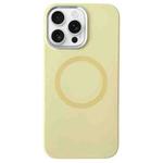 For iPhone 12 Pro Max Metal Frame Liquid Silicone MagSafe Phone Case(Cream Yellow)