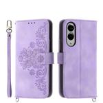 For Samsung Galaxy S25 Edge 5G Skin Feel Flowers Embossed Wallet Leather Phone Case(Purple)