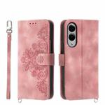For Samsung Galaxy S25 Edge 5G Skin Feel Flowers Embossed Wallet Leather Phone Case(Pink)