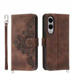 For Samsung Galaxy S25 Edge 5G Skin Feel Flowers Embossed Wallet Leather Phone Case(Brown)