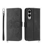 For Samsung Galaxy S25 Edge 5G Skin Feel Flowers Embossed Wallet Leather Phone Case(Black)