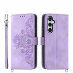 For Samsung Galaxy S25 FE 5G Skin Feel Flowers Embossed Wallet Leather Phone Case(Purple)