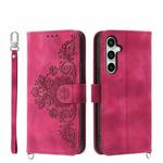 For Samsung Galaxy S25 FE 5G Skin Feel Flowers Embossed Wallet Leather Phone Case(Wine Red)