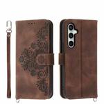 For Samsung Galaxy S25 FE 5G Skin Feel Flowers Embossed Wallet Leather Phone Case(Brown)