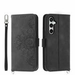 For Samsung Galaxy S25 FE 5G Skin Feel Flowers Embossed Wallet Leather Phone Case(Black)