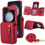 For Samsung Galaxy Z Flip5 Crossbody Zipper Dual Buckle Card Bag Folding Phone Case(Red)