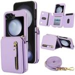 For Samsung Galaxy Z Flip5 Crossbody Zipper Dual Buckle Card Bag Folding Phone Case(Light Purple)
