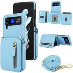 For Samsung Galaxy Z Flip4 Crossbody Zipper Dual Buckle Card Bag Folding Phone Case(Blue)