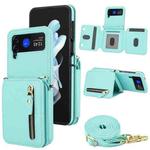 For Samsung Galaxy Z Flip4 Crossbody Zipper Dual Buckle Card Bag Folding Phone Case(Green)