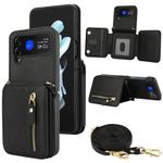 For Samsung Galaxy Z Flip3 Crossbody Zipper Dual Buckle Card Bag Folding Phone Case(Black)