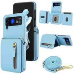For Samsung Galaxy Z Flip3 Crossbody Zipper Dual Buckle Card Bag Folding Phone Case(Blue)
