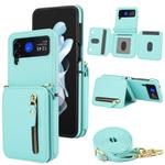 For Samsung Galaxy Z Flip3 Crossbody Zipper Dual Buckle Card Bag Folding Phone Case(Green)