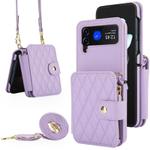 For Samsung Galaxy Z Flip4 Crossbody Rhombus Wallet Bag Folding Phone Case with Lanyard(Light Purple)