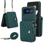 For Samsung Galaxy Z Flip3 Crossbody Rhombus Wallet Bag Folding Phone Case with Lanyard(Green)