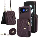For Samsung Galaxy Z Flip3 Crossbody Rhombus Wallet Bag Folding Phone Case with Lanyard(Dark Purple)