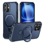 For iPhone 16 Skin Feel Magnetic Holder MagSafe Phone Case(Royal Blue)