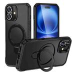 For iPhone 16 Plus Skin Feel Magnetic Holder MagSafe Phone Case(Black)
