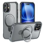 For iPhone 16 Plus Skin Feel Magnetic Holder MagSafe Phone Case(Grey)